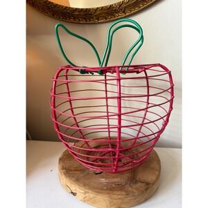 Vintage Coated Metal Egg or Fruit Collecting Basket Apple or Tomato Shaped